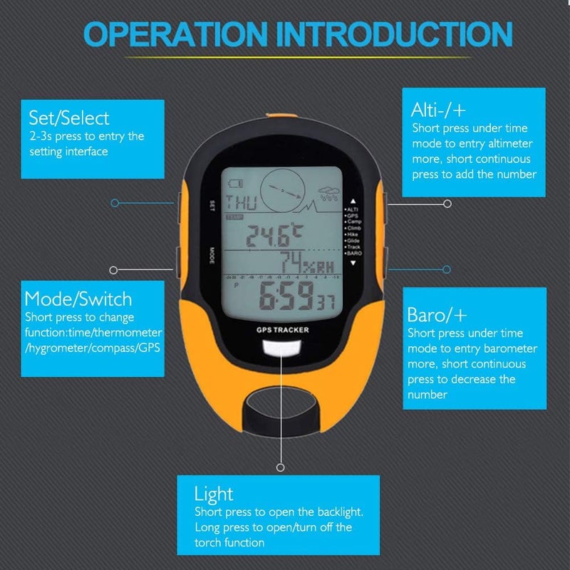 Ayayu Multifunction Digital Altimeter, Waterproof Handheld GPS Navigator Tracker with Mini Torch, Electronic Barometer Thermometer Compass for Camp Climb Hike - Image 2